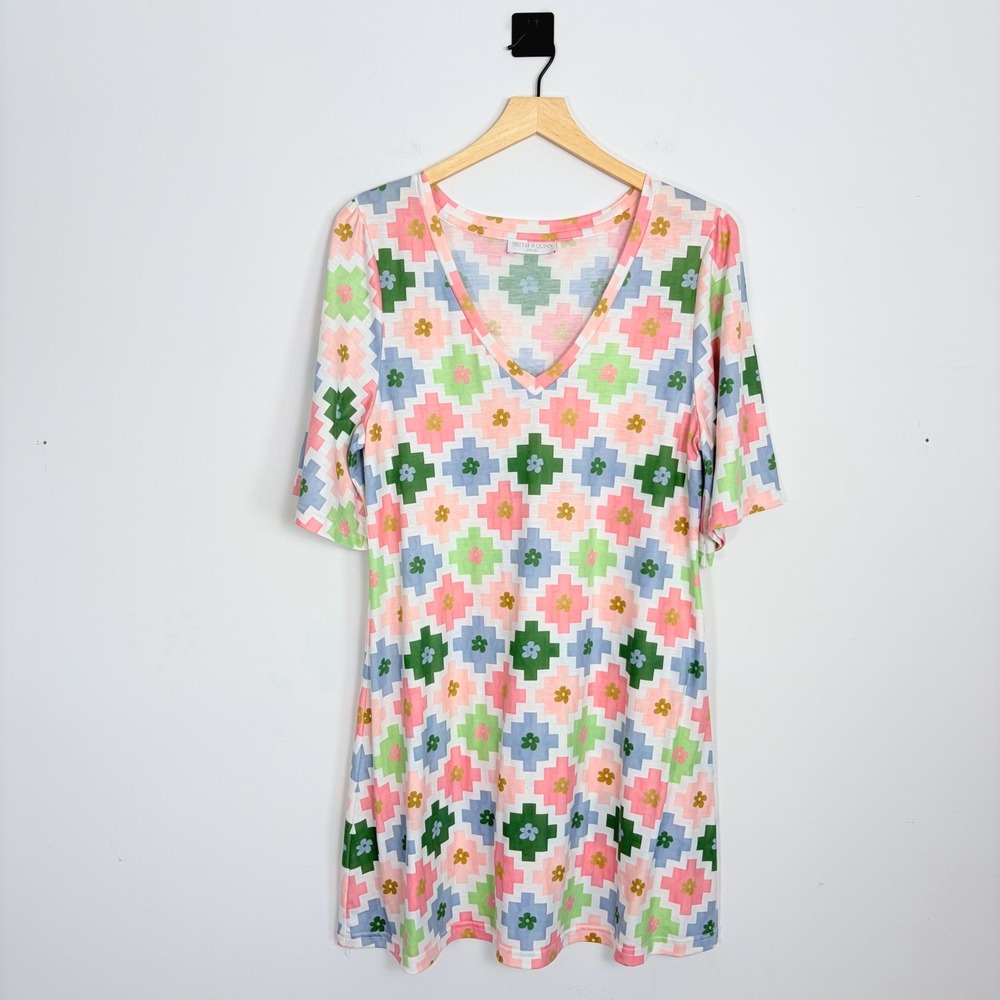 SMITH & QUINN Geometric Floral Print V Neck Short Sleeve Mini Dress‎ Small